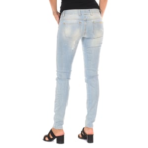 Lange denim broek met gescheurd effect en smalle zomen 10DBF0115 vrouw