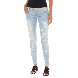 Lange denim broek met gescheurd effect en smalle zomen 10DBF0115 vrouw