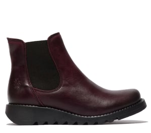 Fly London Dames Rode SALV Chelsea Leren Enkel Casual Wedge Heel Laarzen