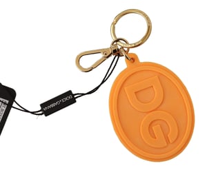 Dolce & Gabbana Oranje Rubber DG Logo Gouden Messing Metaal Heren Sleutelhanger