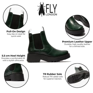 Fly London Dames Petrol Green MEDI789 Wedged Chelsea Enkel Leren Platform Laarzen