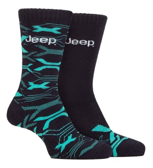 Heren Bamboe Werklaarzen Sokken | Jeep | Zachte en Ademende Dikke Stevige Gevoerde Sokken, Gebreide Ribbels Stijl Wandelsokken - Marineblauw / Turkoois