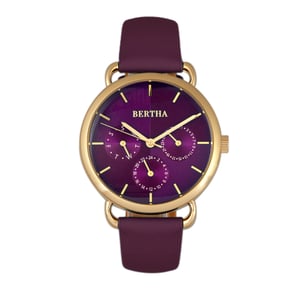 Bertha Gwen lederen band horloge met dag/datum