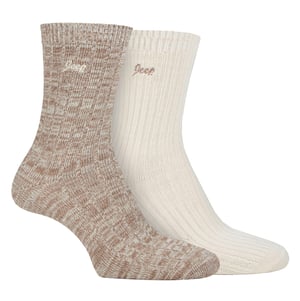 Dames Wandelsokken | Jeep | 2-Pack Hoge Prestaties Polyester Hardloopsokken - Taupe / Crème