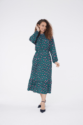 Luipaard maxi jurk met hoge hals - Groen