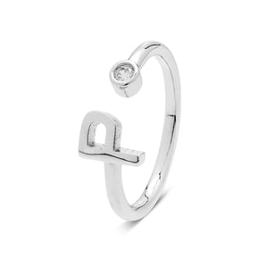 Luxenter 925 Sterling zilveren ring met gerhodineerde briljant zirkonia - Alfabet