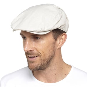 Heren linnen platte pet in crème en denim - Room