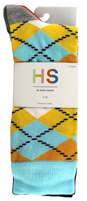 HS by Happy Socks - Heren 3-pack Klassieke Ruitpatroon Dress Socks - Ruit (Lichtblauw)