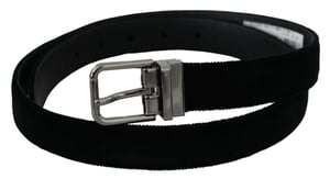 Dolce & Gabbana Mannen Zwart Leer Fluweel Zilver Gesp Riem
