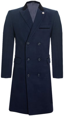 Heren 3/4 lange dubbele rij knopen Navy Crombie overjas wollen jas Peaky Blinders