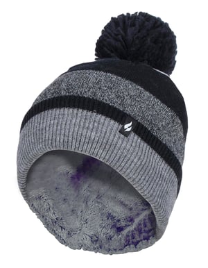 Heat Holders - Dames Thermische Winter Pom Pom Muts - Zwart Grijs