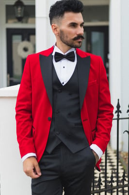 Heren rood fluwelen diner smoking colbert blazer