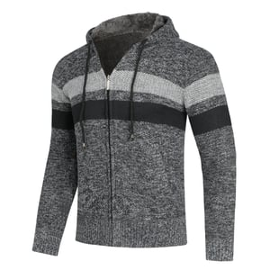Heren Winter Transitie Cardigan met Capuchon Gevoerde Grof Gebreide Capuchon Warme Jas Donkergrijs