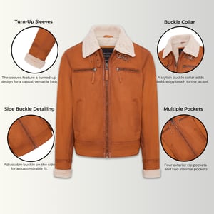 Heren Tan Real Sheep Suede Bomber Pilotenjack - Sandnes