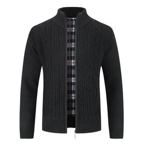 Herenvest met ritssluiting Grof gebreid vest met opstaande kraag voor de winter Zwart