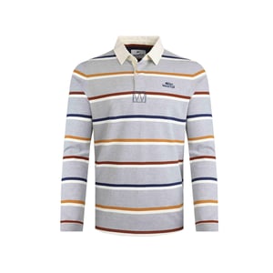 Weird Fish Heren Laxton gestreept organisch rugby shirt met lange mouwen (Grijze Mergel)