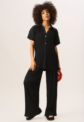 Oversized overhemd met korte mouwen en plissé