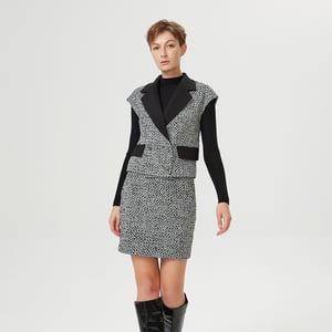 Tweedvest met contrasterende kraag