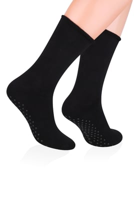 Steven - 1 Paar Heren Katoenen Pantoffelsokken met Antislip Grippers - Zwart
