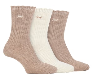 Dames Bamboe Boot Sokken | Jeep | Schattige Ribbelsche Aanslag Sokken voor Dames, Blaarwerende Gebreide Gevoerde Sokken - Taupe / Crème