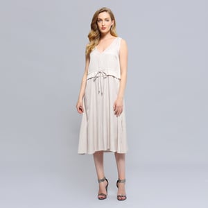V-hals verstelbare taille midi-jurk