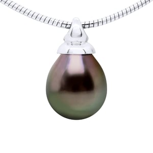 Halsketting OMEGA Echte Gecultiveerde Tahiti Parels Pear 9-10 mm