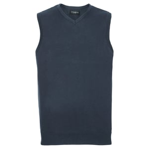 Russell Collection Heren Katoen Acryl V Hals Mouwloos Sweatshirt (Franse marine)