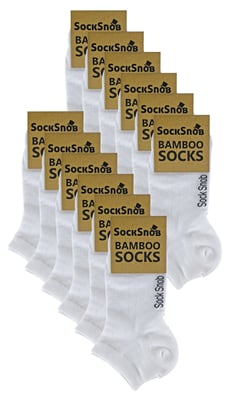 Sock Snob 12 Paar Heren Bamboe Trainer Sokken, Ademende Kussensokken voor Zomer - Wit