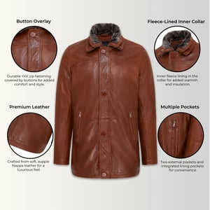 Heren Tan Mid-Length Warme Leren Trenchcoat - Varkaus