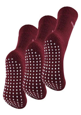 3 paar multiverpakking dames fleece pantoffelsokken | THMO | Ademende Crew Indoor Thermische Sokken met Grip - Diepe Fuchsia