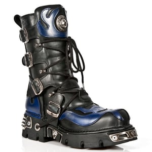 New Rock Unisex Zwart/Blauw Leer Gothic Biker Skull Boots-107-C5