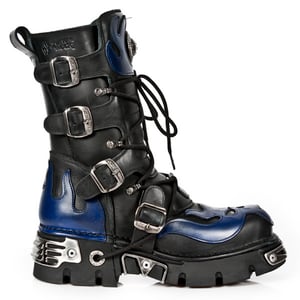 New Rock Unisex Zwart/Blauw Leer Gothic Biker Skull Boots-107-C5