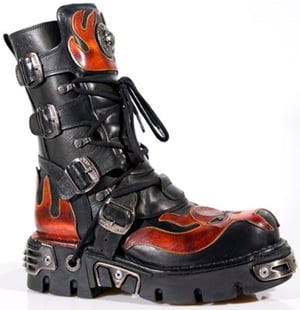 New Rock Flame geaccentueerde zwart/rode leren biker-schedellaarzen - 107-S1