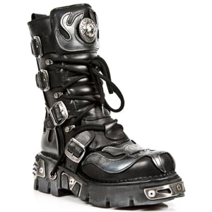 New Rock Flame geaccentueerde zwart/zilver lederen bikerlaarzen - 107-S2