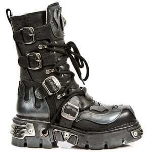 New Rock Flame geaccentueerde zwart/zilver lederen bikerlaarzen - 107-S2