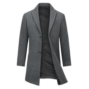 Heren lange slim fit winter warme zakelijke wollen jas grijs