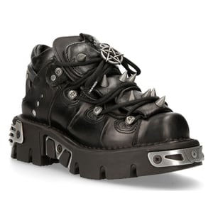 New Rock zwart leren enkellaarzen met spikes-110-S1