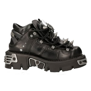 New Rock zwart leren enkellaarzen met spikes-110-S1