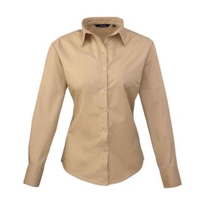 Premier Dames/Dames Popeline Blouse met Lange Mouwen (Khaki)