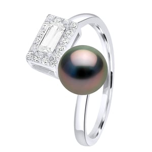 Verstelbare ring Cubic Zirconia - Echte Teelt Tahiti Parels Rond 8-9 mm