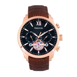 Heritor automatisch Arthur semi-skelet lederen band horloge met dag/datum