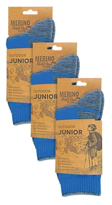3-Paar Multipack Kinderen Merinowol Wandelsokken | Lichtgewicht Antiblistersokken voor Jongens & Meisjes - Blauw