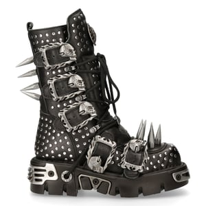 New Rock zwart lederen gotische laarzen met studs-1535-S1