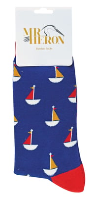 Mr Heron bamboesokken met nieuw patroon voor heren - Boten (Marine)