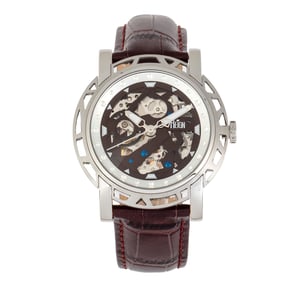 Reign Stavros automatisch skelet horloge met leren band