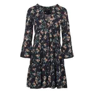 Zwarte bloemen jurk met geplooide naden