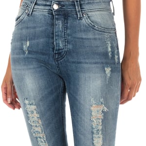 Lange denim broek met rechte zoom gesneden 10DB50280 vrouw