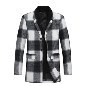 Heren lange slim fit geruite winter dikke jas met sjaalkraag wit