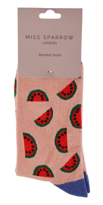 Miss Sparrow - Grappige fruitsokken voor dames - Watermeloen (Roze)