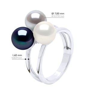 Ring Trilogie Bulk - 3 Echte Cultured Zoetwater Parel Ronde 7-8 mm